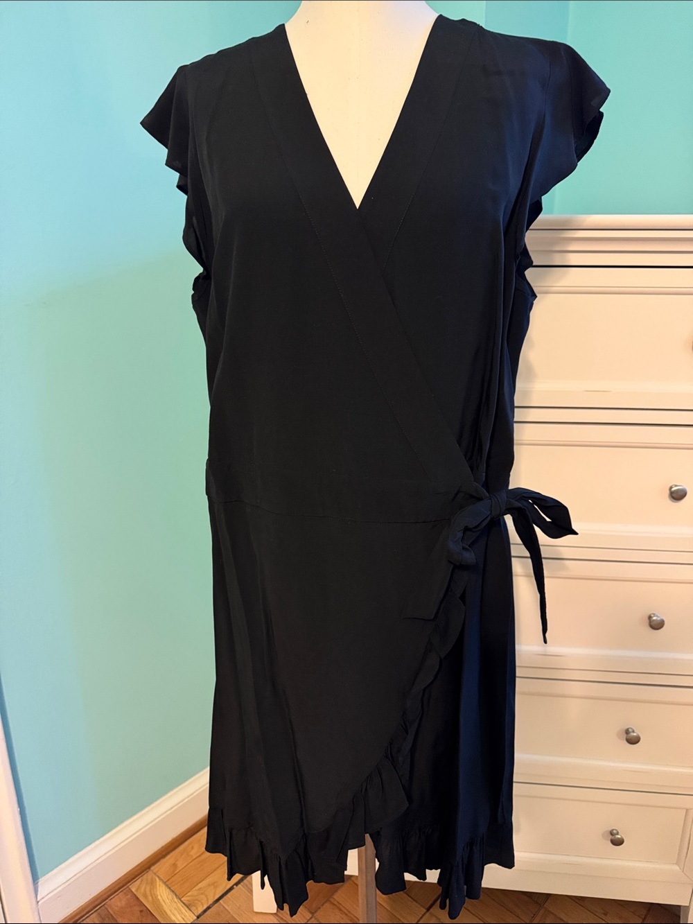 LOFT Black Wrap Skort Romper with Ruffle Trim